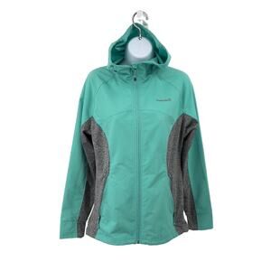 Avalanche Stretchy Full Zip Hooded Jacket Women's M Green/Grey Zip Pockets Warm